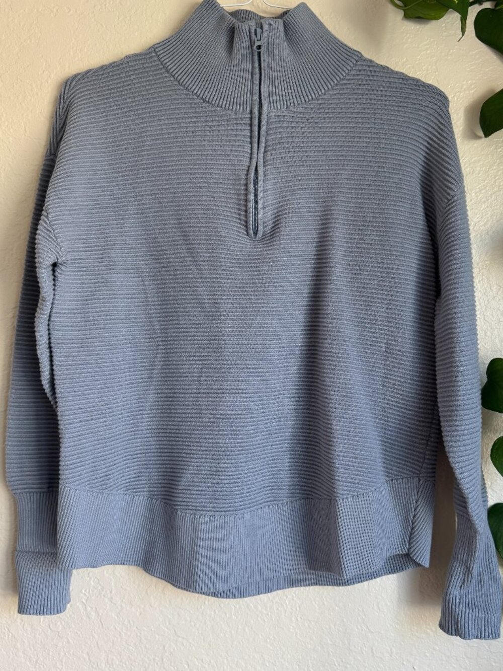 PrettyGarden Gray Ribbed Half Zip Sweater Thumbhole Pullover Women’s Large